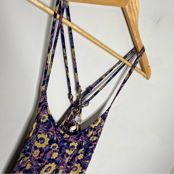 Billabong Floral Mixed Media Strappy Back Boho Maxi Dress Size XS - Picture 3 of 11